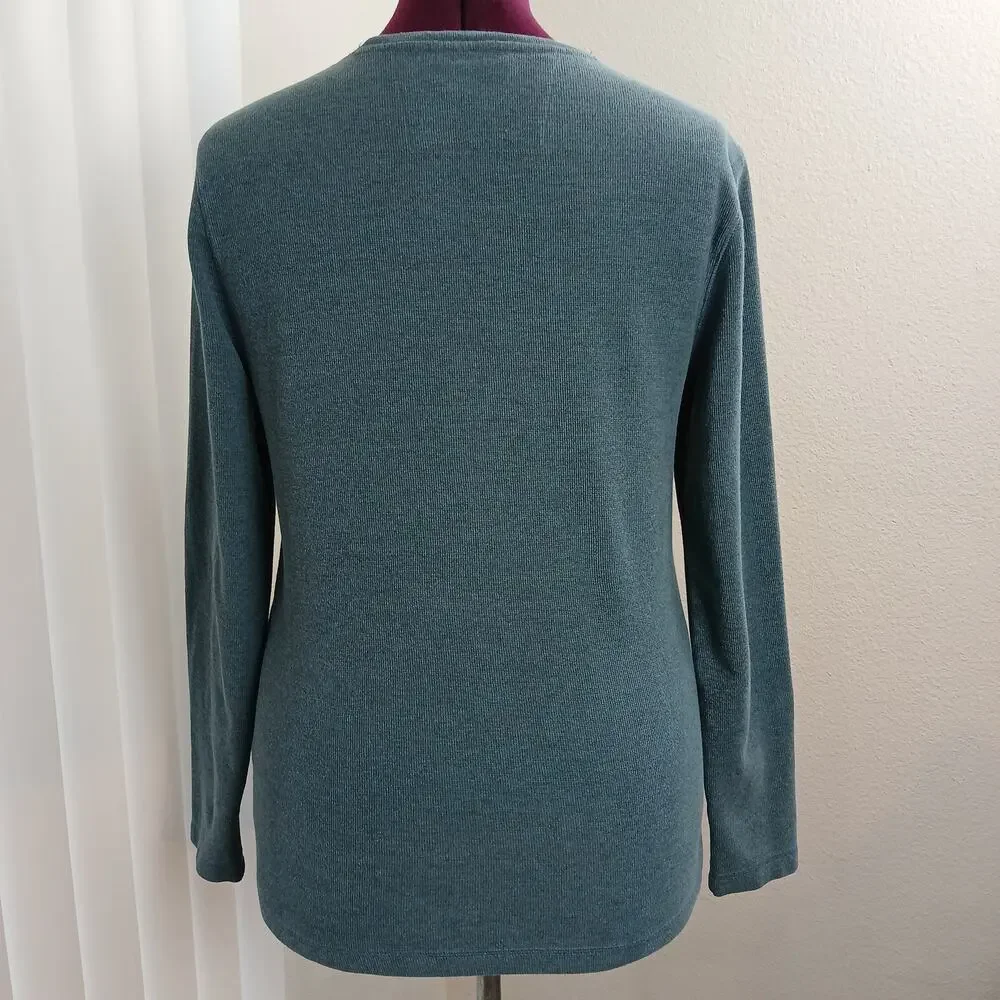 Banana Republic Waffle Knit Thermal Shirt Mens M blue teal long sleeve 359627